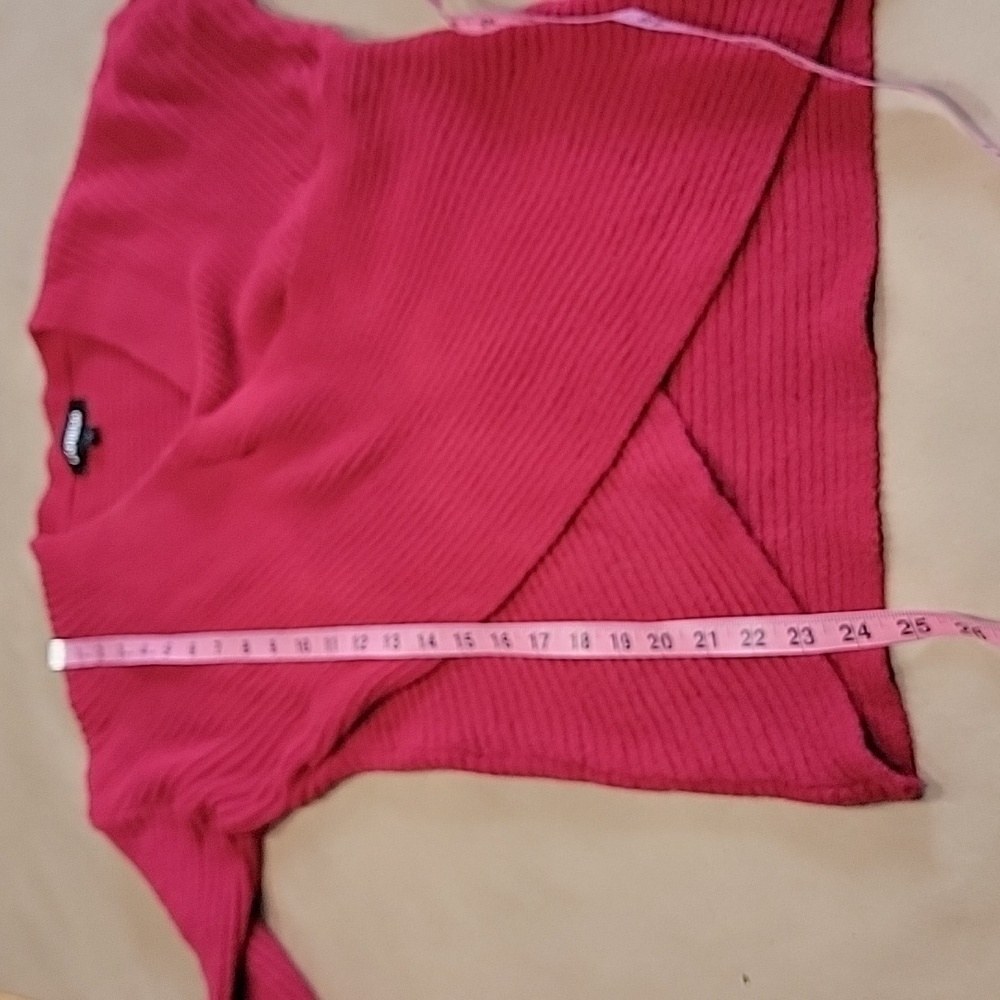 Express Size S Red Ribbed Wrap Front Sweater, Gently Used Condition - Picture 8 of 11